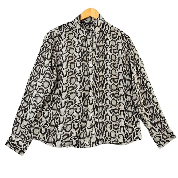 100% Silk Animal Print Blouse Women’s Medium Long Sleeve Button Front Top - Picture 11 of 11